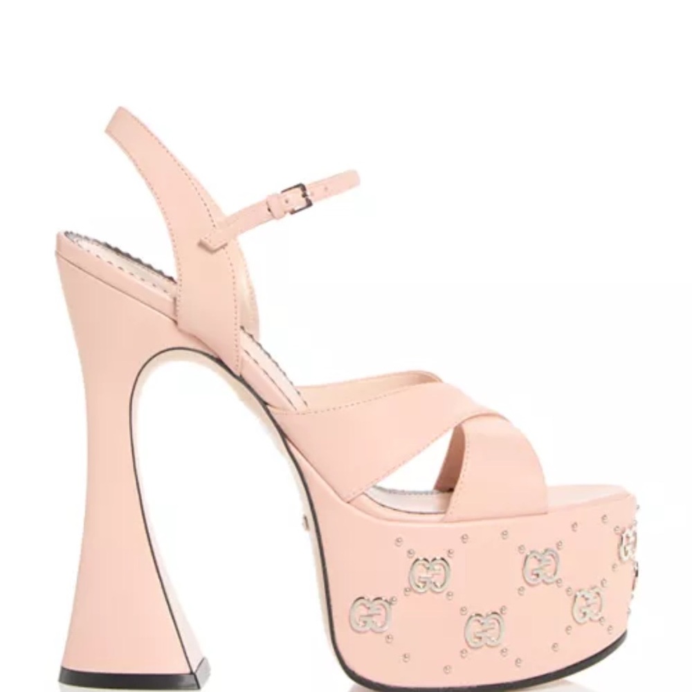 NEW Gucci GG Embellished Platform Sandals Pink 10 - Picture 2 of 16